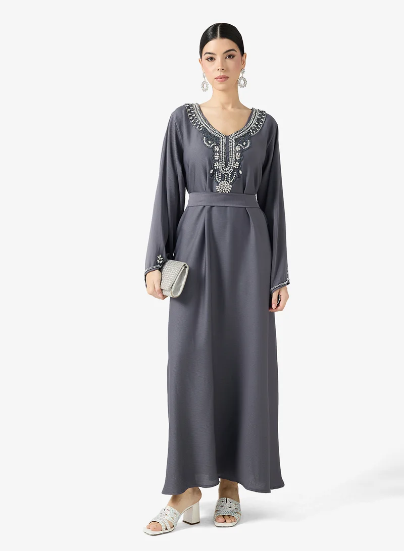 Embellished Belted Jalabiya